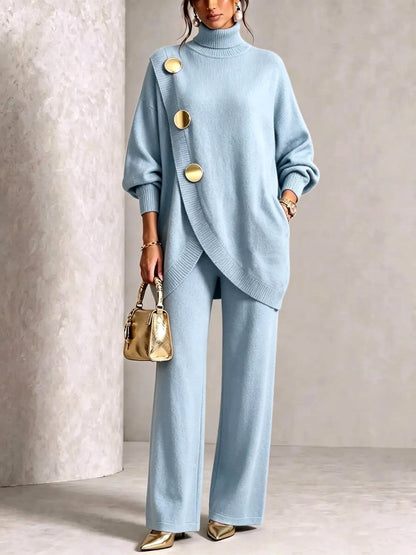 Hedda turtleneck sweater and wide-leg pants set, view 6