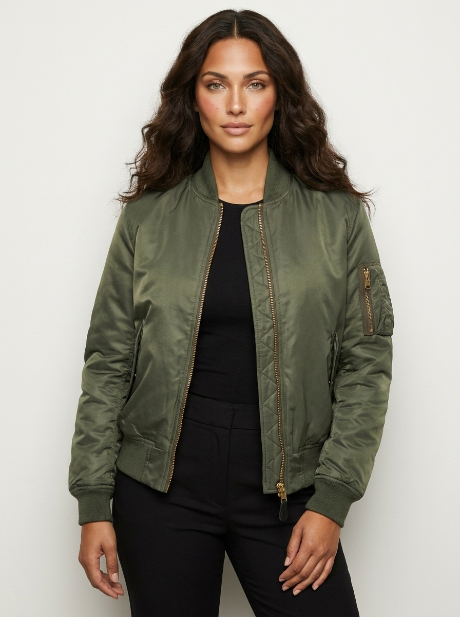 Satin utility bomber jacket, detail view