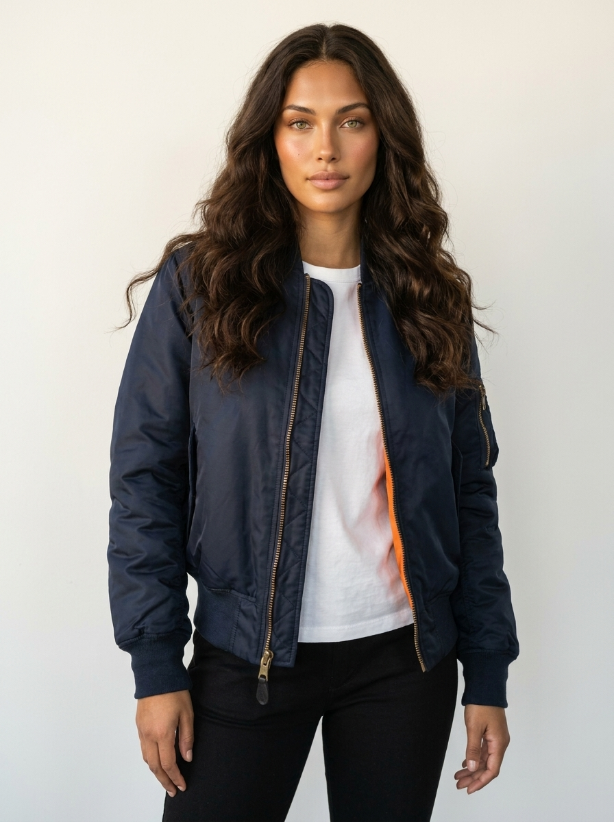Satin utility bomber jacket, final view