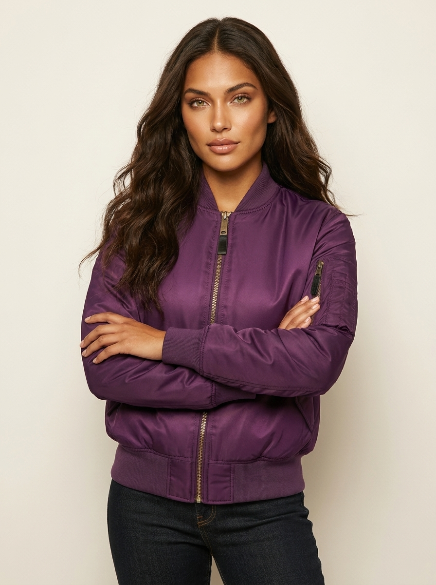 Bomber jacket showing ribbed hem