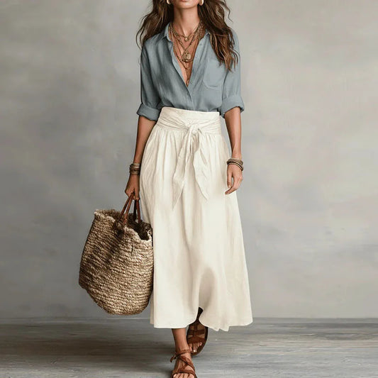 Octavie | Button-Down Blouse & Tie-Waist Midi Skirt Set