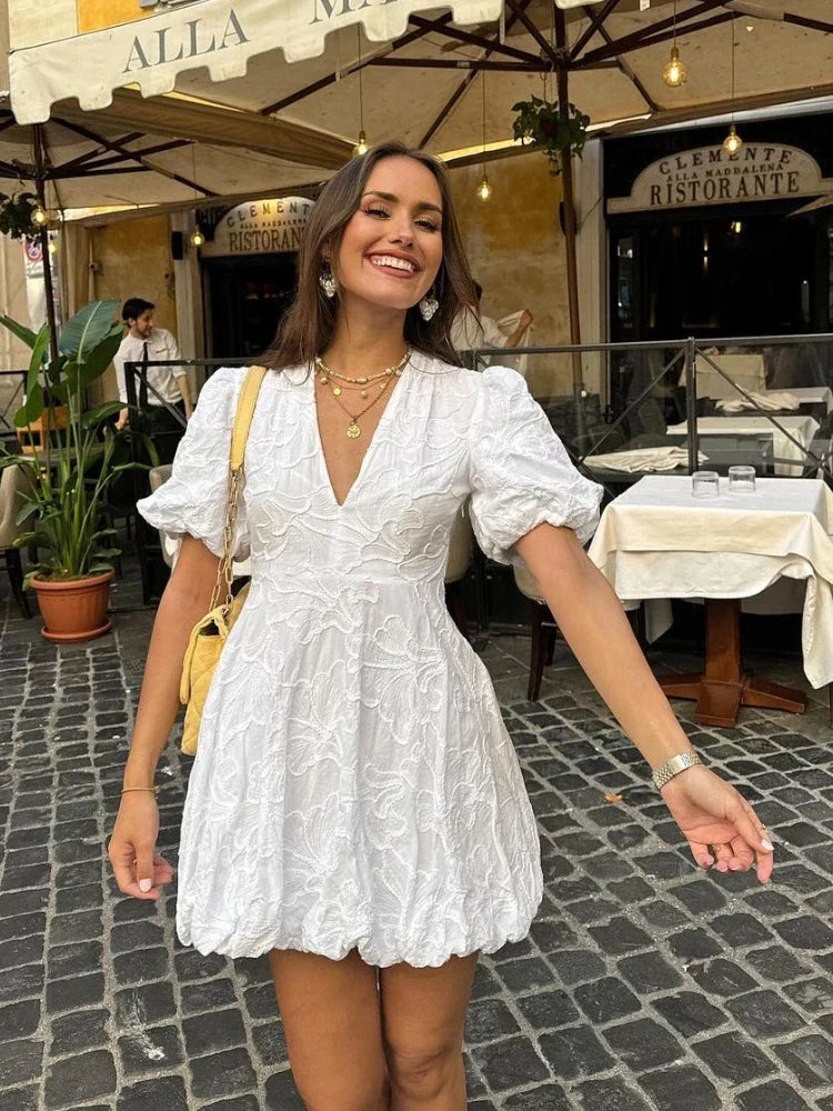 Romilly embroidered ruffle dress side view