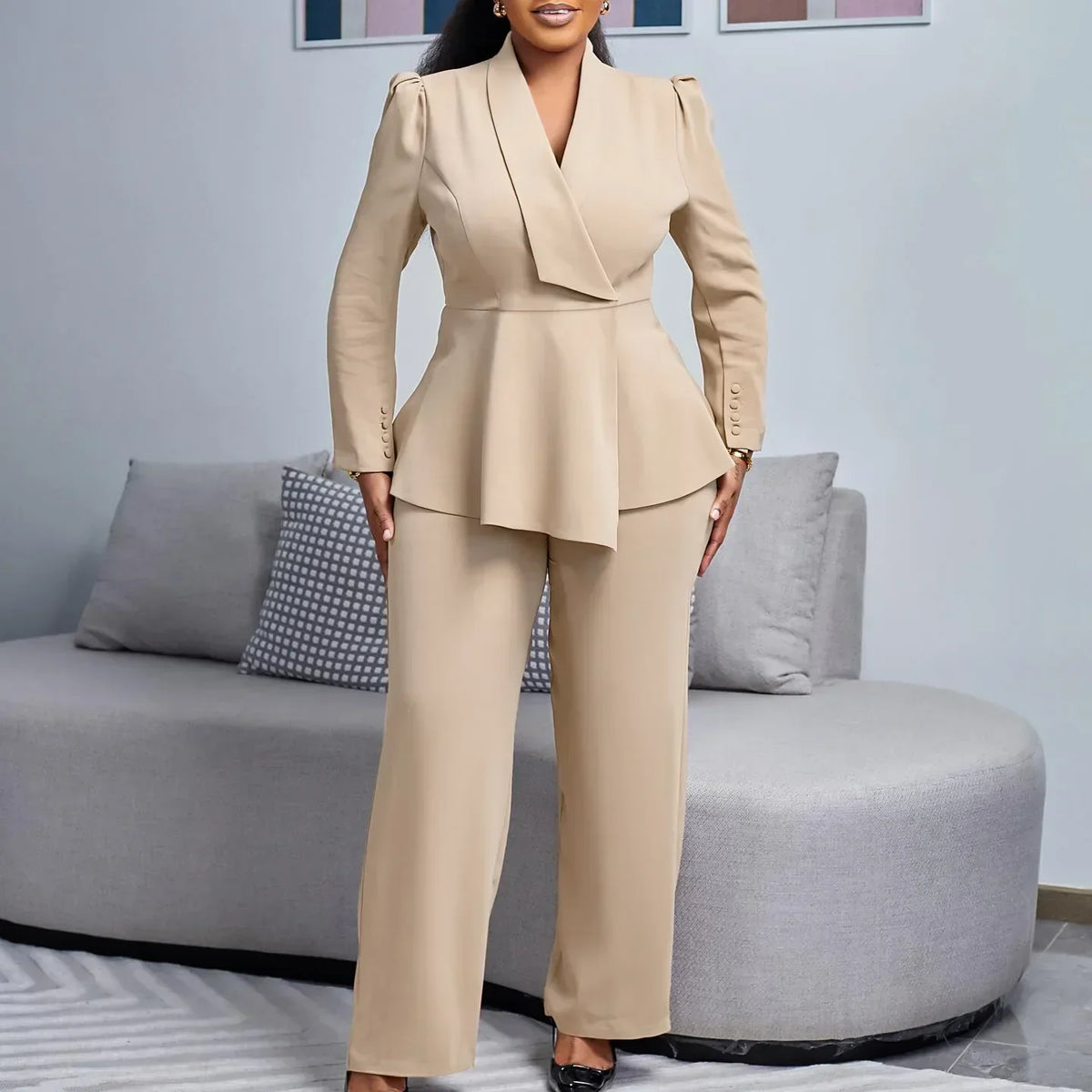 Maja peplum blazer and wide-leg pant suit for women