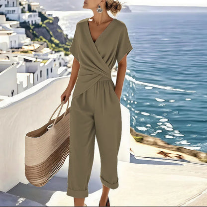 Estelle | Wrap Front Top & Tailored Trousers Set