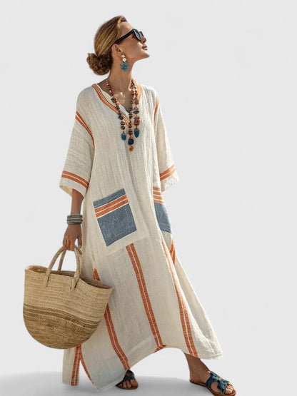 Kyvanna | V-Neck Striped Summer Maxi Dress