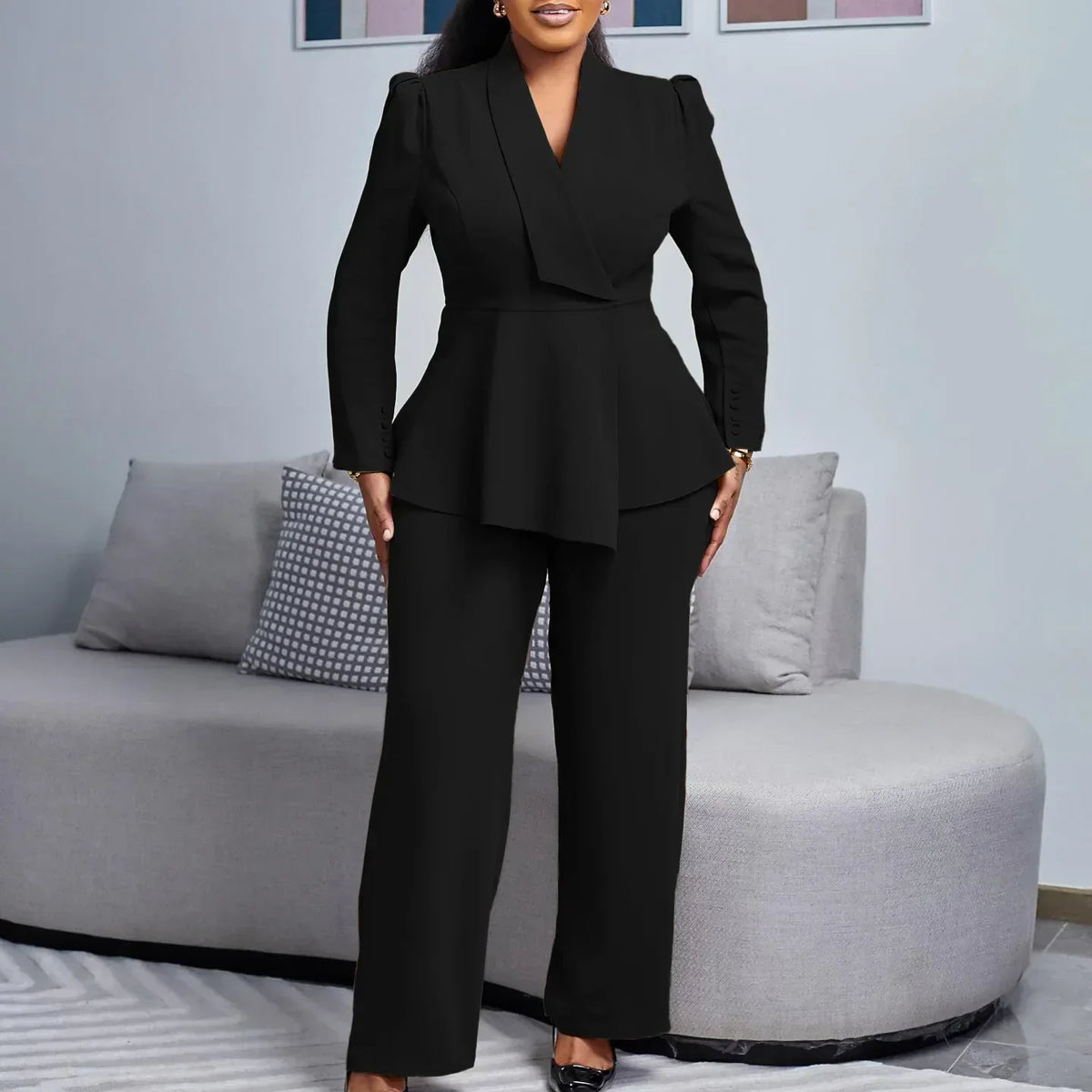 Maja peplum blazer and wide-leg pant suit, view 4