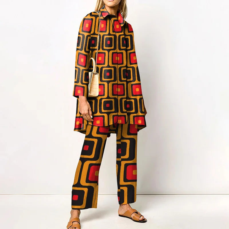 Clémence | Vintage Print Blouse & Trouser Two-Piece Set