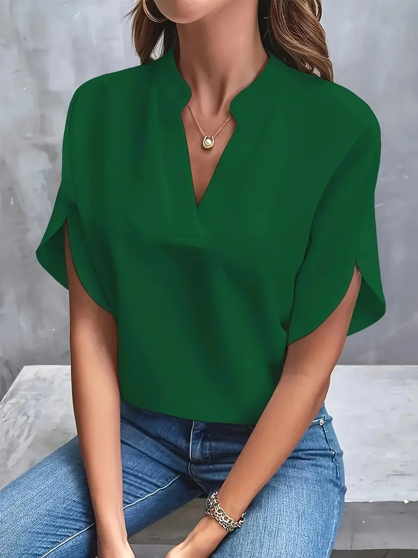 Victoria | Elegant V-Neck Cap Sleeve Blouse