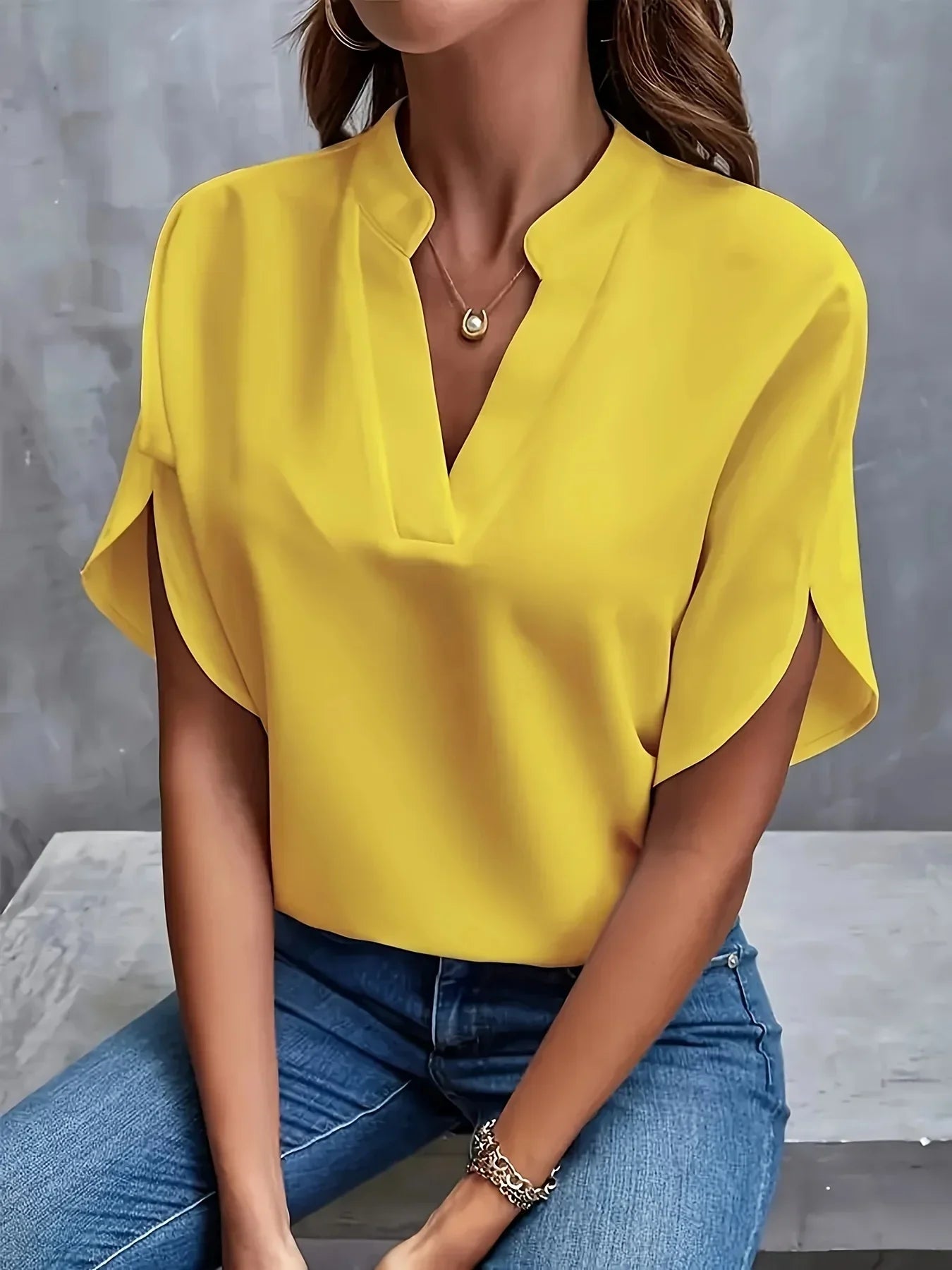 Victoria | Elegant V-Neck Cap Sleeve Blouse