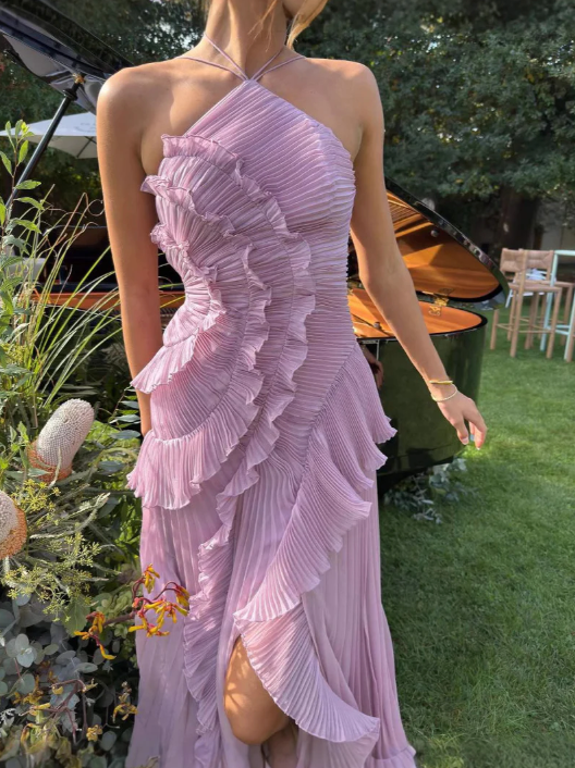Estella | Elegant Halter Pleated Maxi Dress