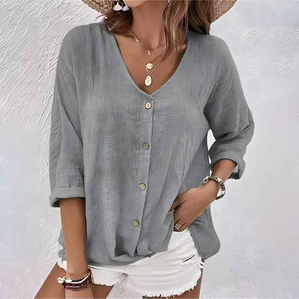 Ashley | Relaxed V-Neck Button Blouse