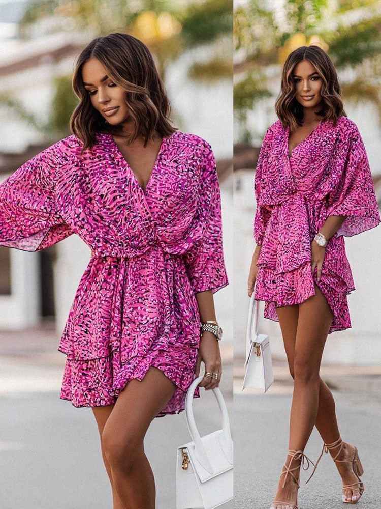 Florine | Floral V-Neck Wrap Mini Dress with Ruffles