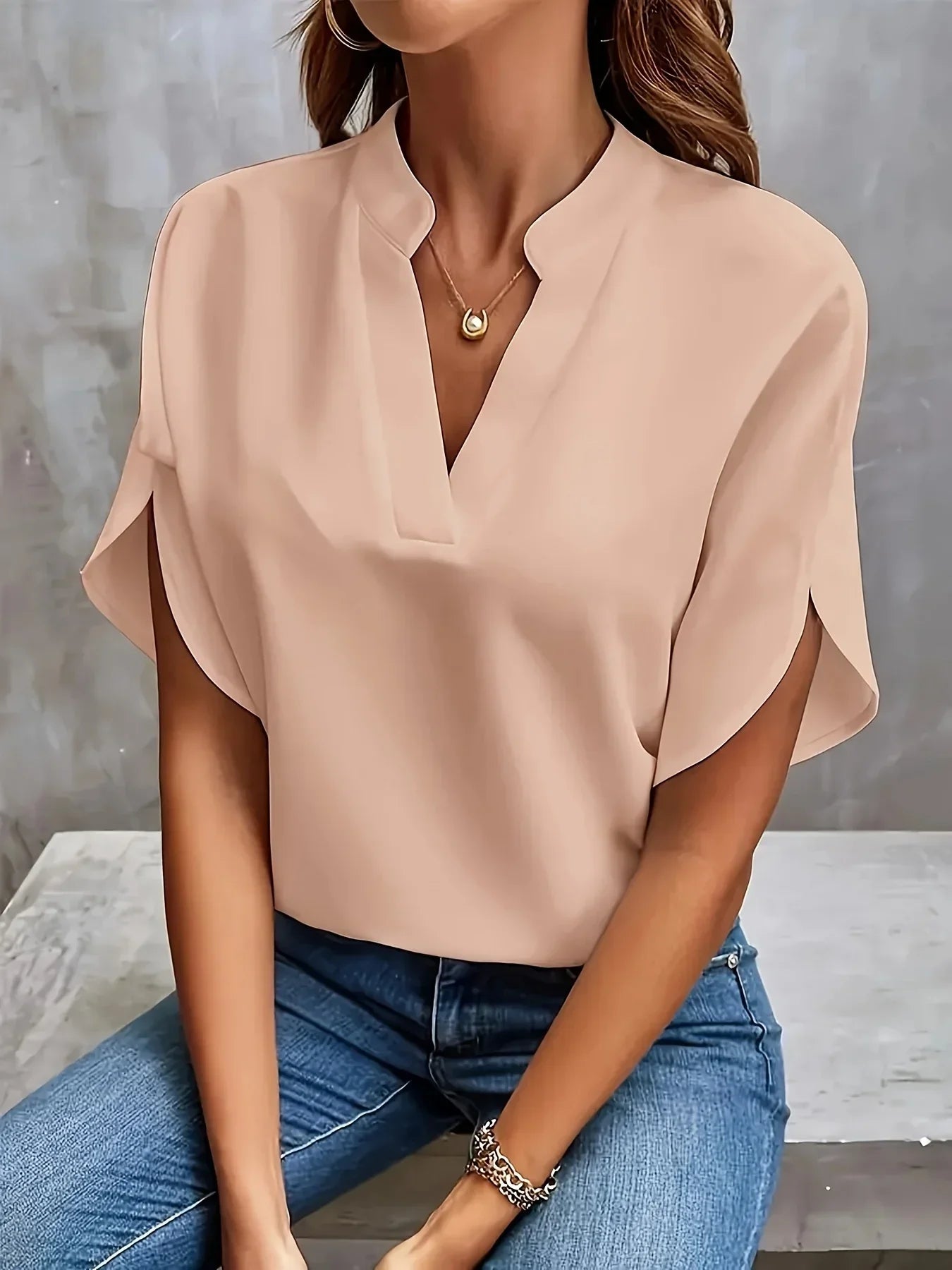Victoria | Elegant V-Neck Cap Sleeve Blouse