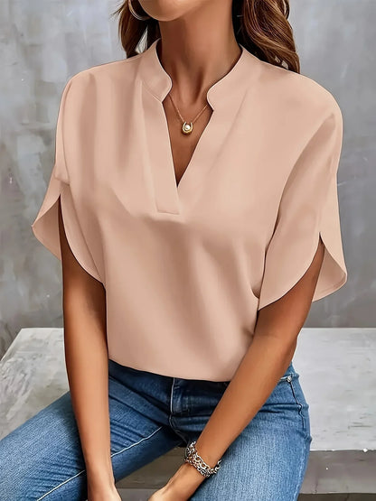 Victoria | Elegant V-Neck Cap Sleeve Blouse