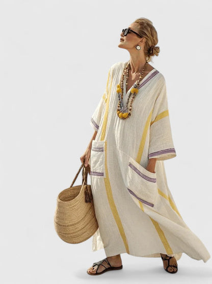 Kyvanna | V-Neck Striped Summer Maxi Dress