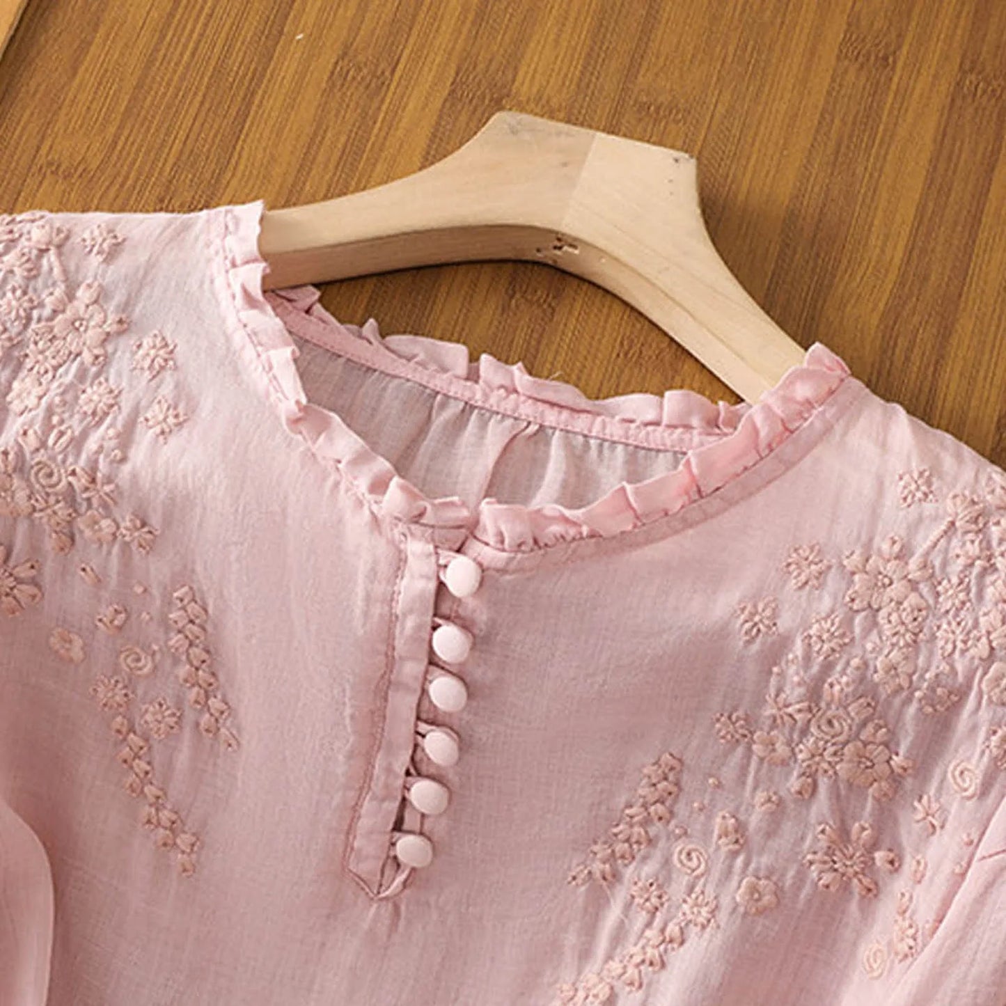 Danielle | Elegant Embroidered Button Blouse