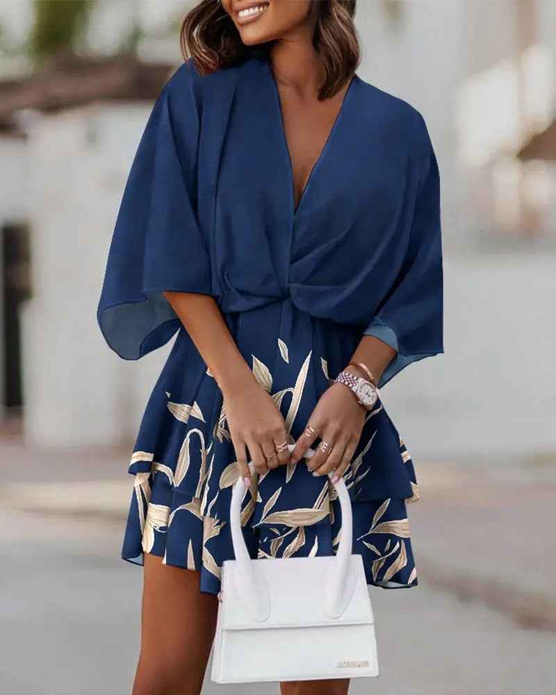 Florine | Floral V-Neck Wrap Mini Dress with Ruffles