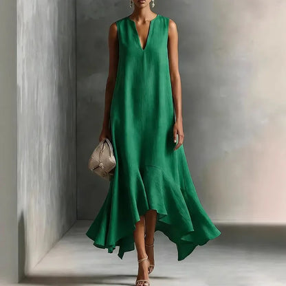 Adriane | V-Neck Ruffle Hem Maxi Sundress