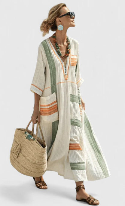 Kyvanna | V-Neck Striped Summer Maxi Dress