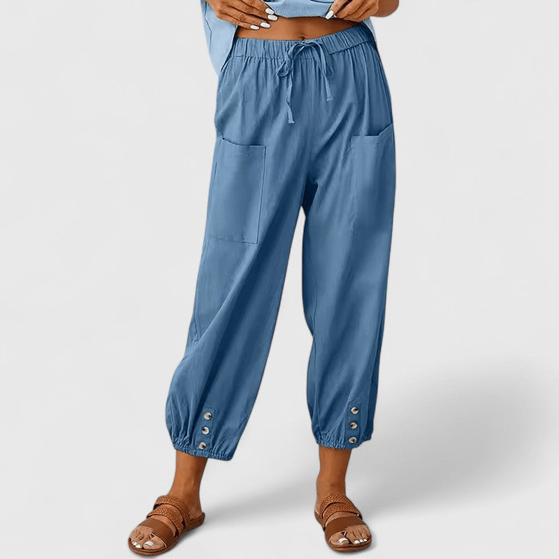 Cotton-linen trousers full-length view