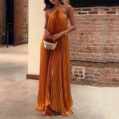 Carlotta | Wedding Guest Pleated Halter Maxi Dress