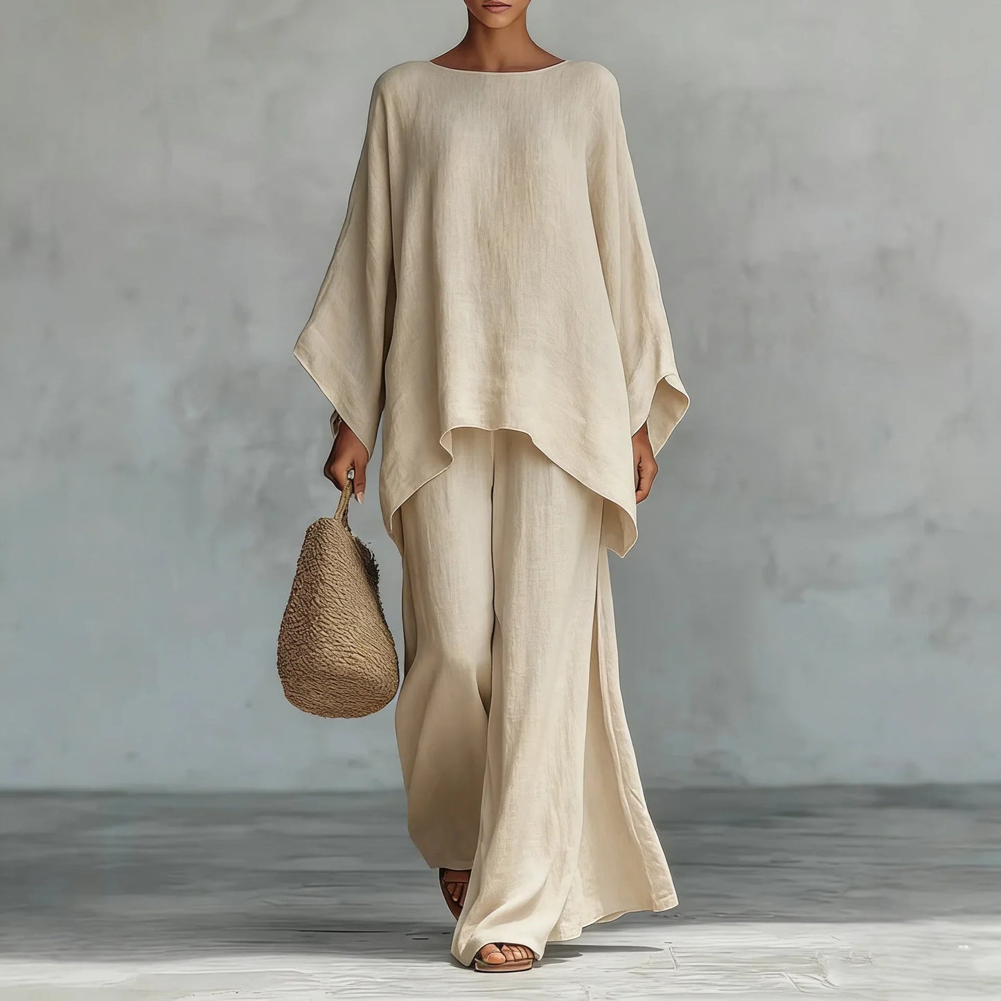 Apolline | Asymmetric Hem Oversized Top & Wide Leg Pants Set