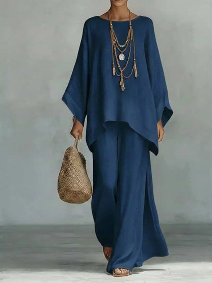 Apolline | Asymmetric Hem Oversized Top & Wide Leg Pants Set