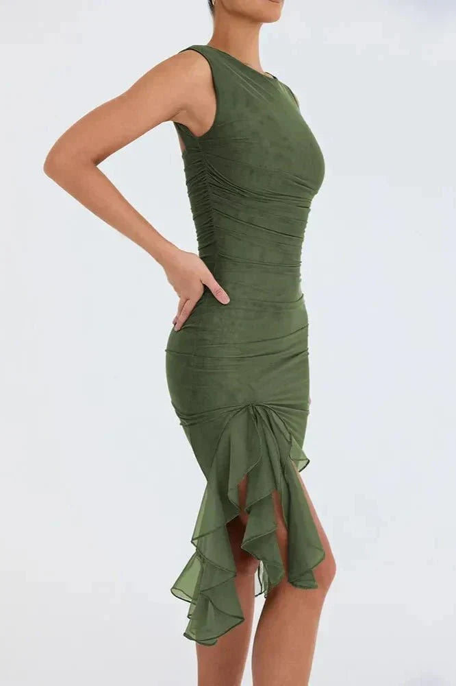 Morgan | Ruched Midi Wedding Guest Dress