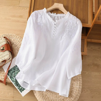 Danielle | Elegant Embroidered Button Blouse