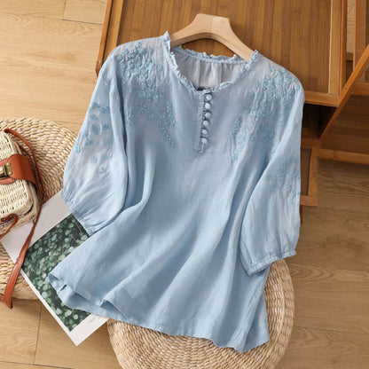 Danielle | Elegant Embroidered Button Blouse