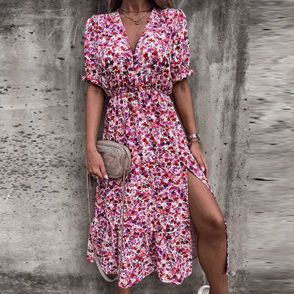Posy | Floral Smocked Side Split Midi Dress