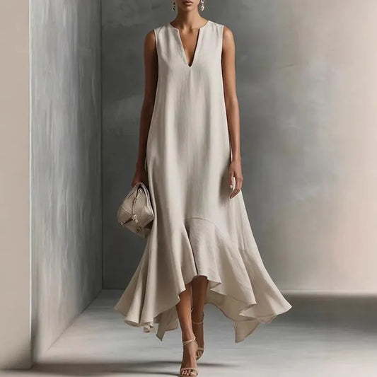 Adriane | V-Neck Ruffle Hem Maxi Sundress