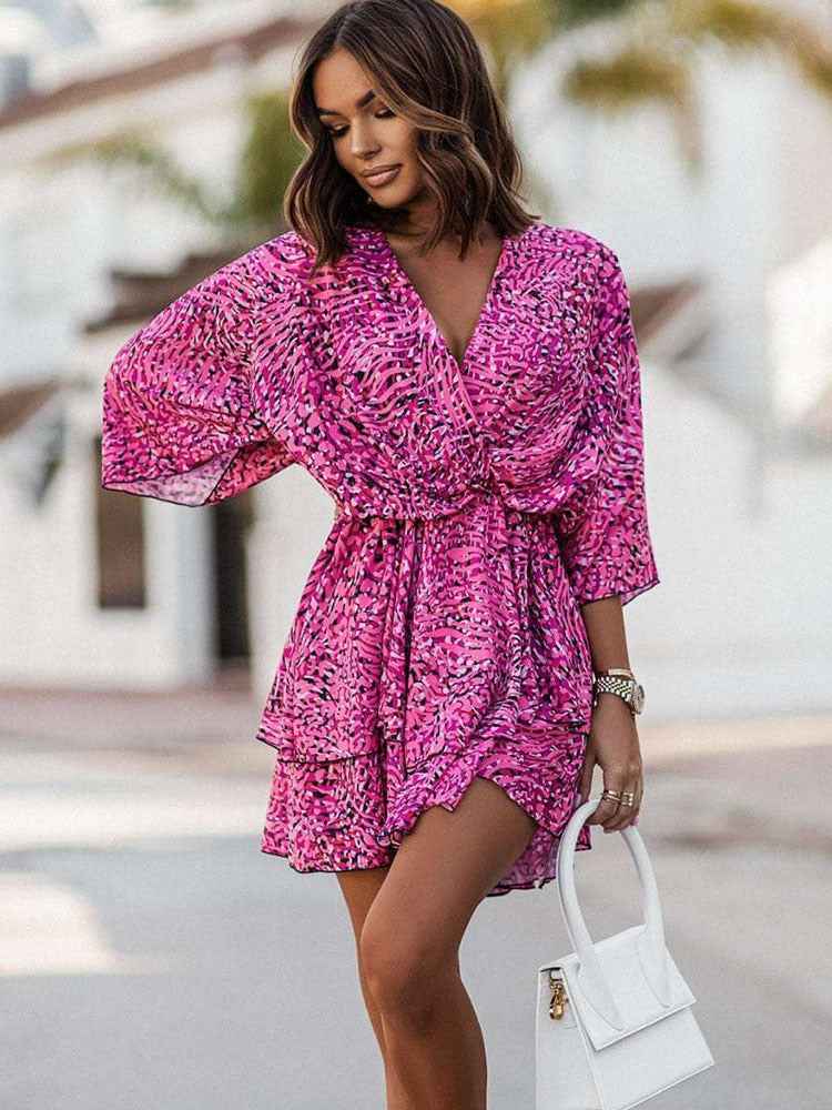 Florine | Floral V-Neck Wrap Mini Dress with Ruffles