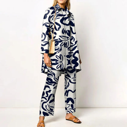 Clémence | Vintage Print Blouse & Trouser Two-Piece Set