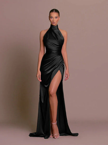 Formal slit evening gown full-length view