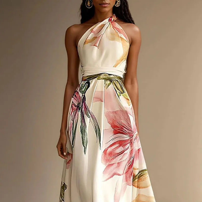 Floral maxi dress showing halter neckline