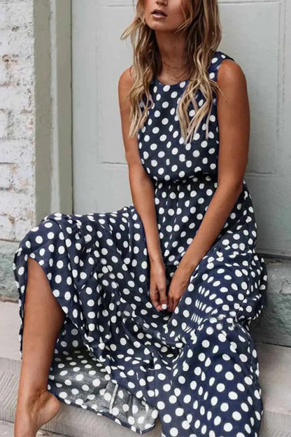 Polly | Sleeveless Polka Dot Maxi Dress