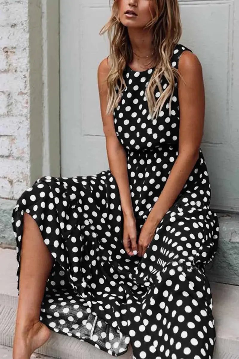 Polly | Sleeveless Polka Dot Maxi Dress