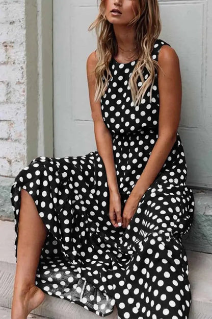 Polly | Sleeveless Polka Dot Maxi Dress