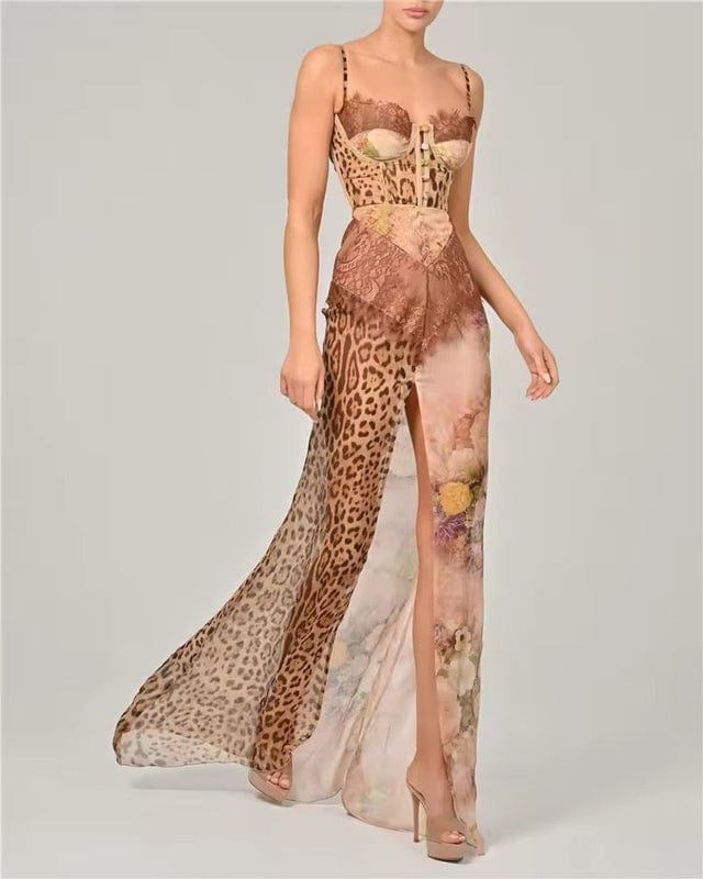 Velmorae | Animal Print Corset Maxi Dress