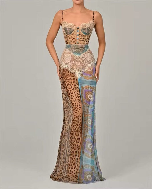 Velmorae | Animal Print Corset Maxi Dress