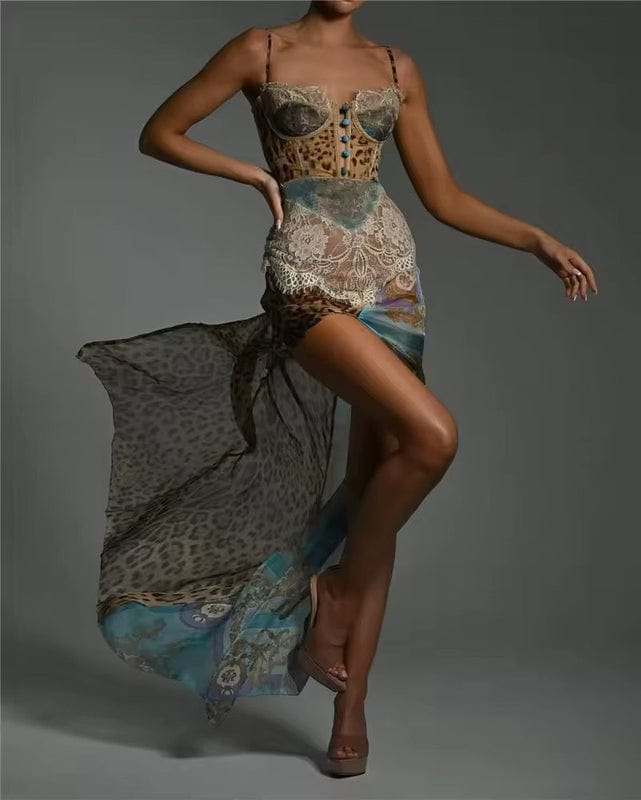 Velmorae | Animal Print Corset Maxi Dress