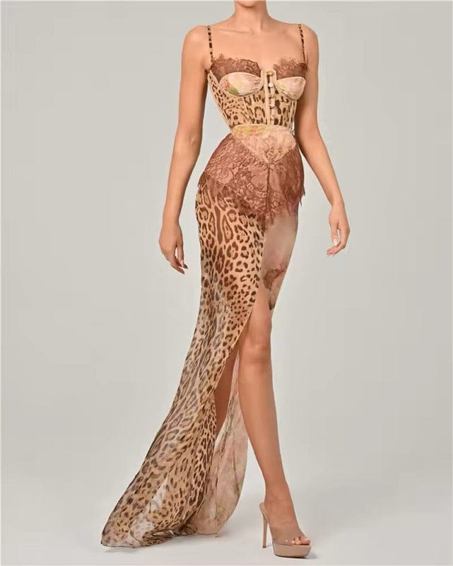 Velmorae | Animal Print Corset Maxi Dress