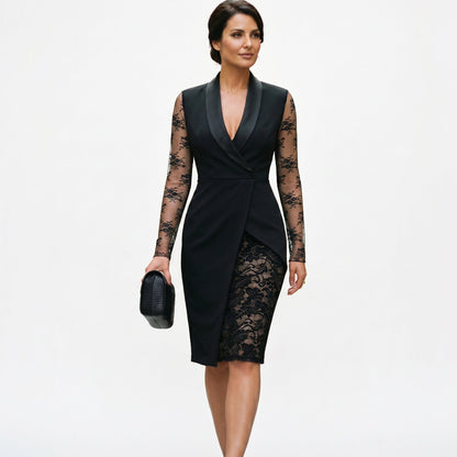 Black lace long sleeve cocktail dress