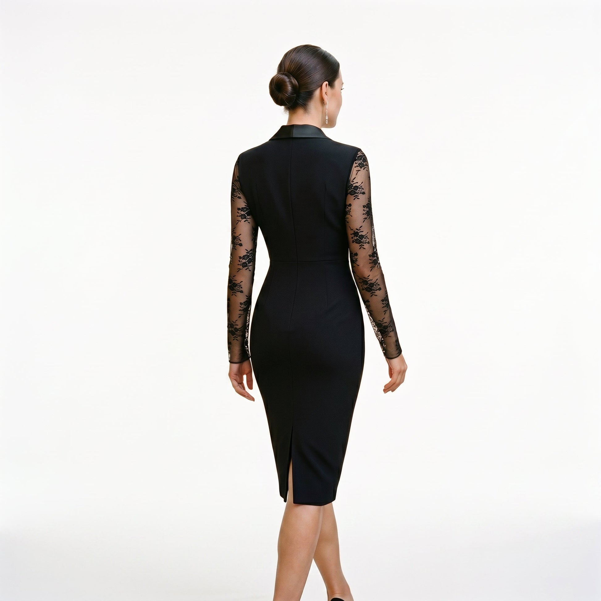 Black lace cocktail dress with lapel