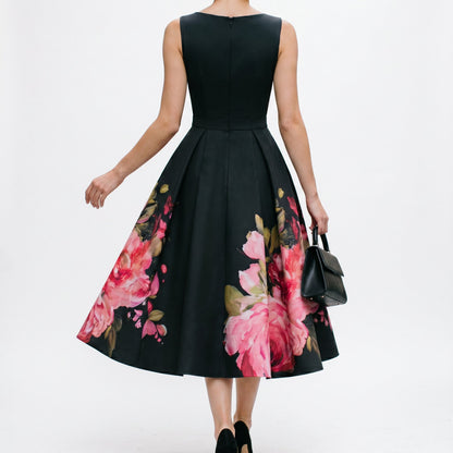 Black bateau neck cocktail dress front view