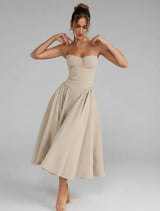 Cream spaghetti strap A-line midi dress