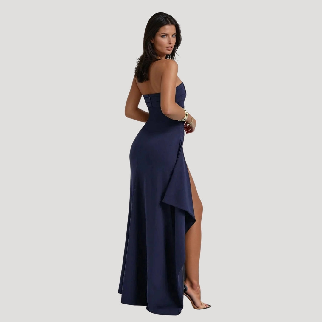 Strapless wedding guest maxi dress in navy