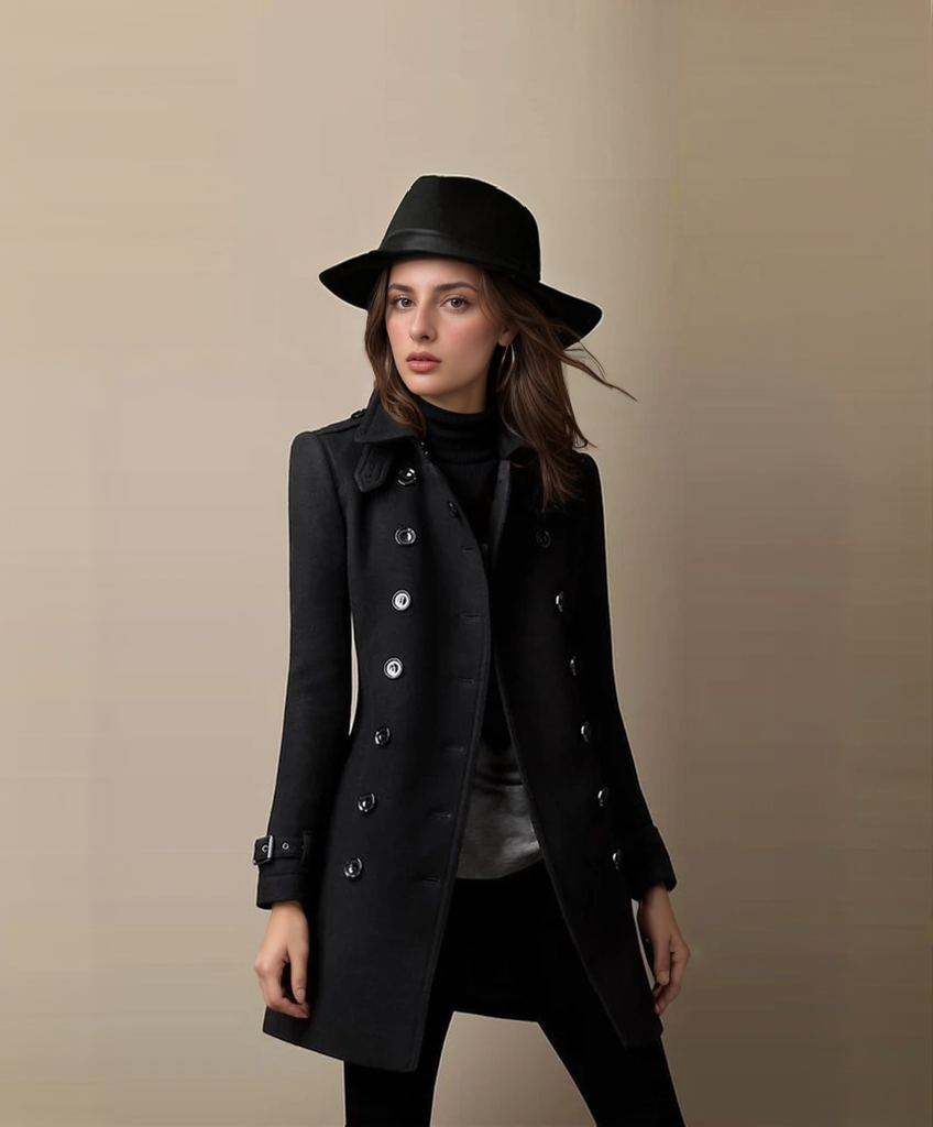 Endellion women's double-breasted mid-length trench coat