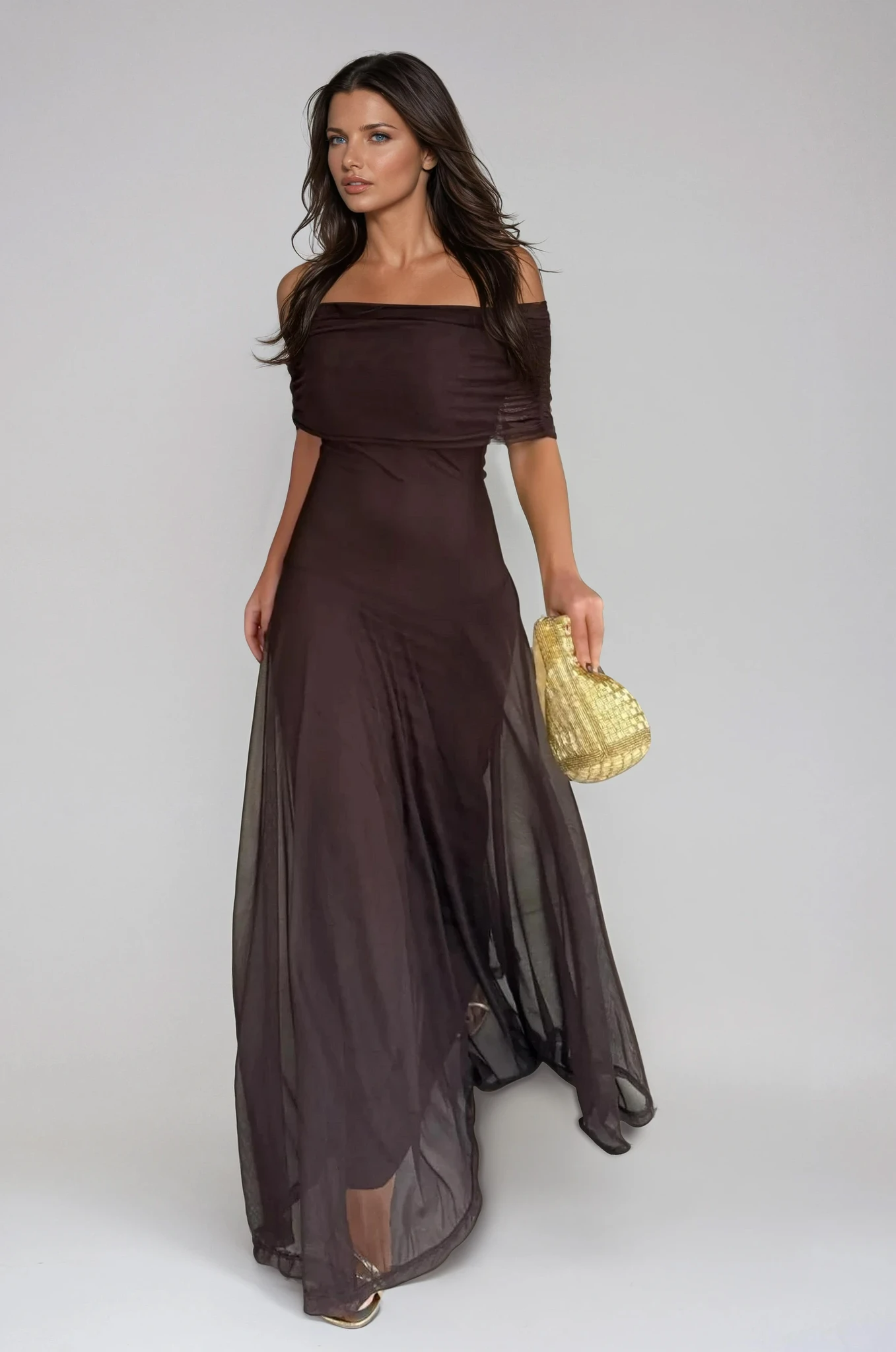 Mirabel | One Shoulder Mesh Overlay Maxi Wedding Guest Dress